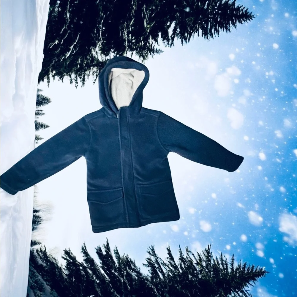 Boys Fleece Jacket Navy Blue Full Zip Hooded Warm Outerwear Winter Snow